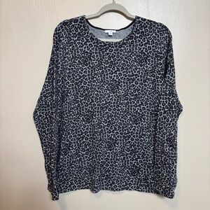 J. Jill Women's Sweater Leopard Animal Print‎ Long Sleeve Black Gray Size Large